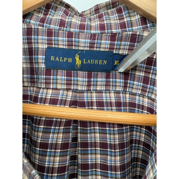 Ralph Lauren Button Down Shirt Plaid Men XL Maroon Red Blue Tan Long Sleeve - Picture 3 of 9